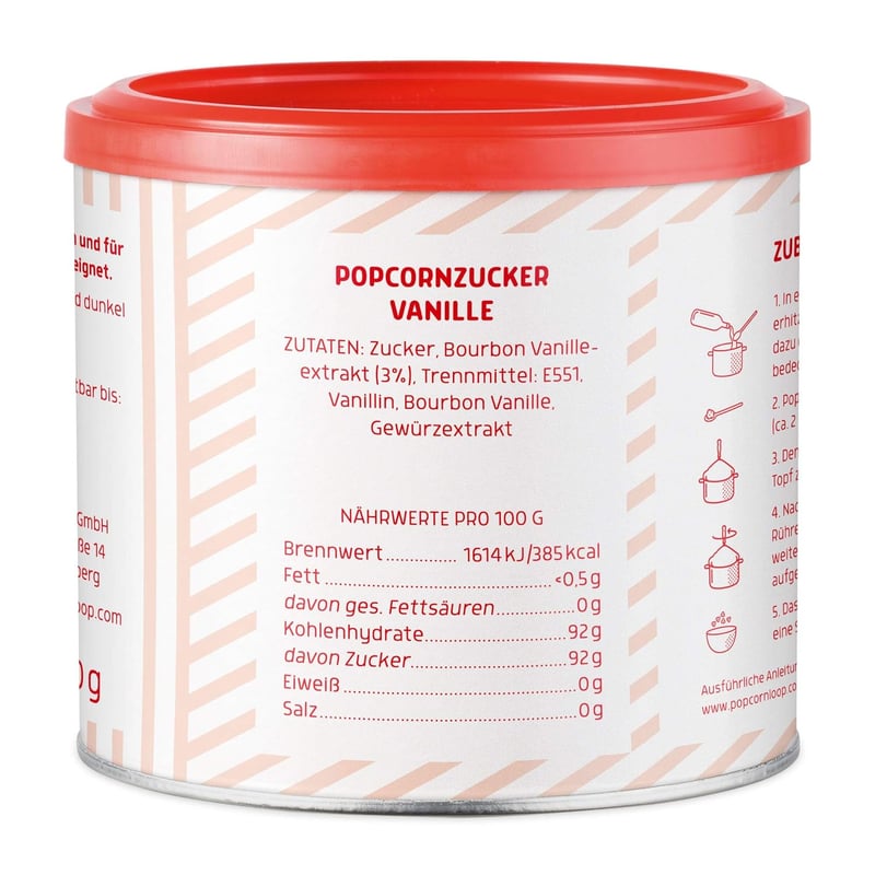Popcornset für Zuhause: 1kg Mushroom Mais, 300g Vanillezucker, 250ml Popcornöl