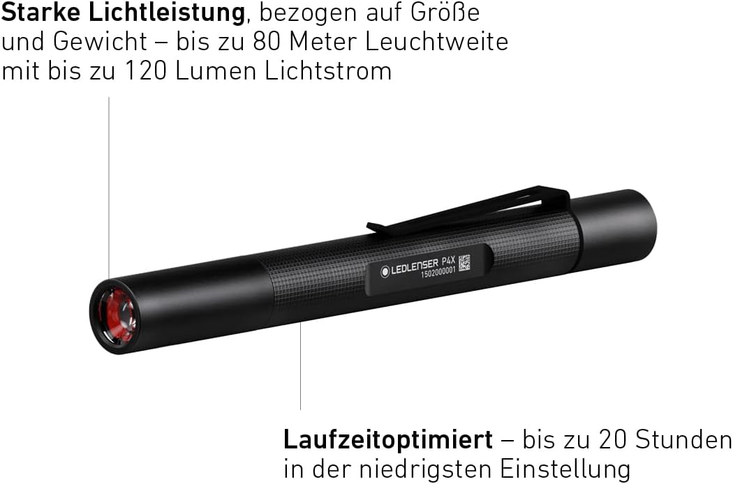 Ledlenser P4X Stiftlampe, 120 Lumen, 20h Laufzeit, ultraleicht, Clip