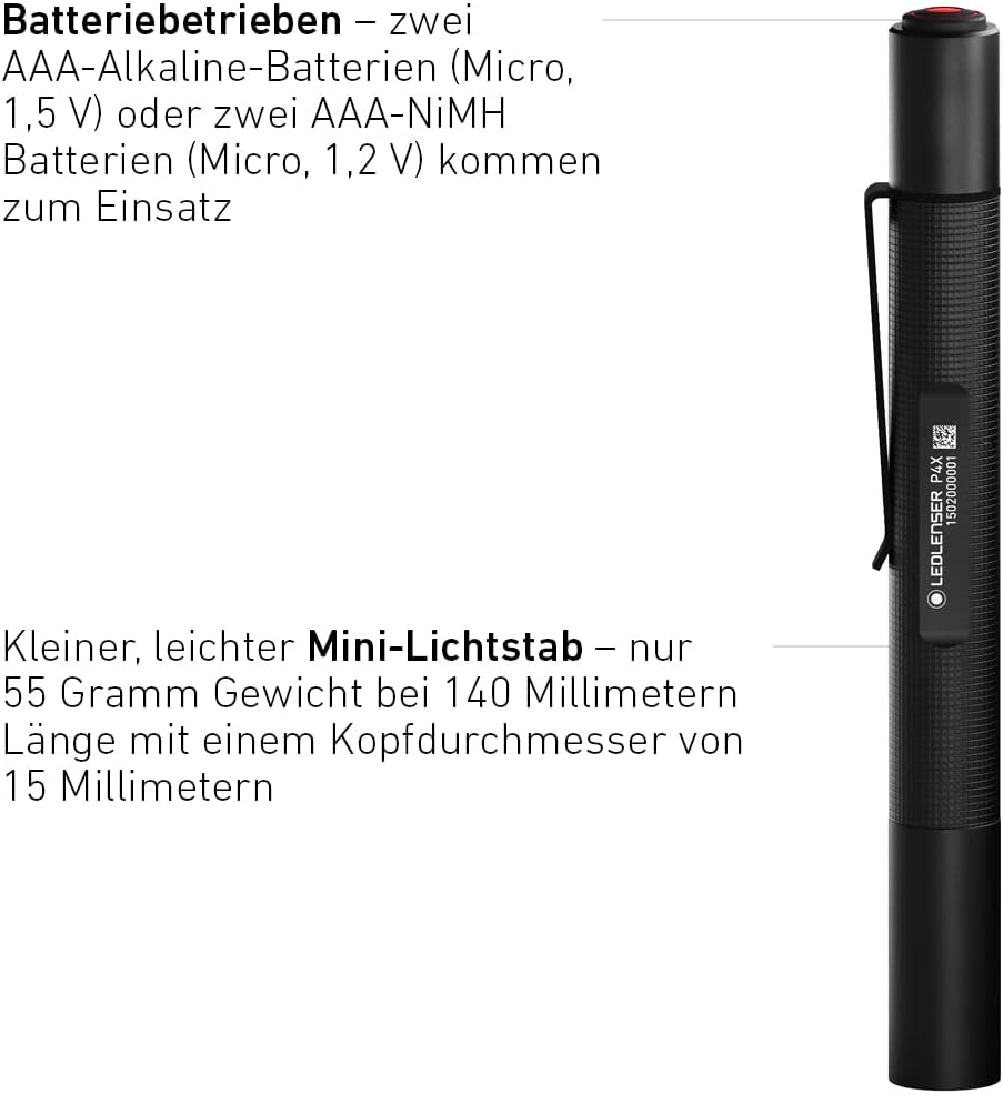 Ledlenser P4X Stiftlampe, 120 Lumen, 20h Laufzeit, ultraleicht, Clip