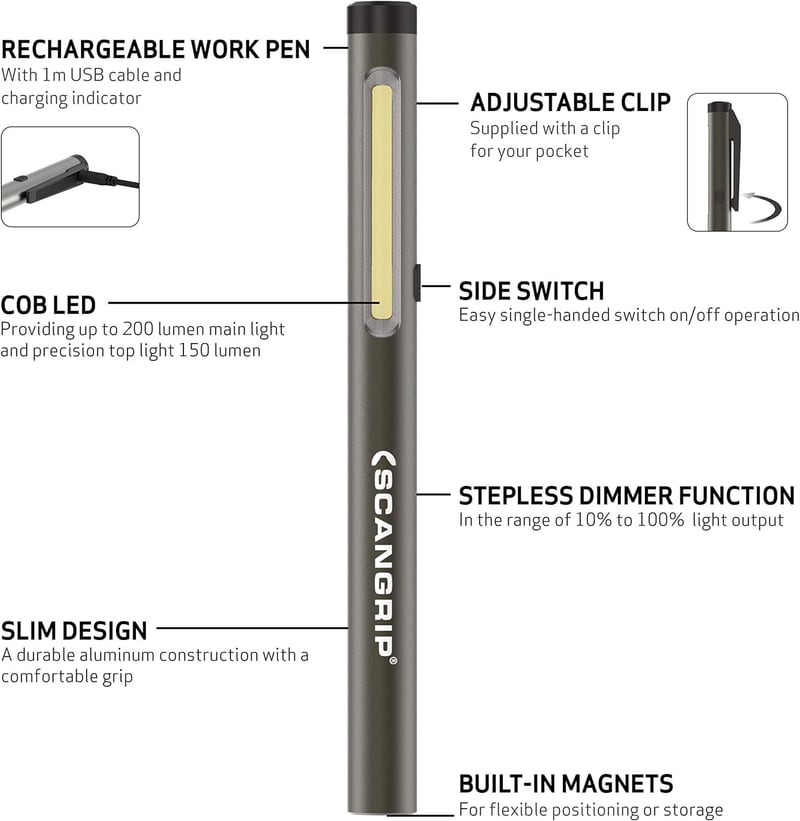 LED-Stiftlampe WORK PEN 200 mit Li-Ion Akku und 200 lm