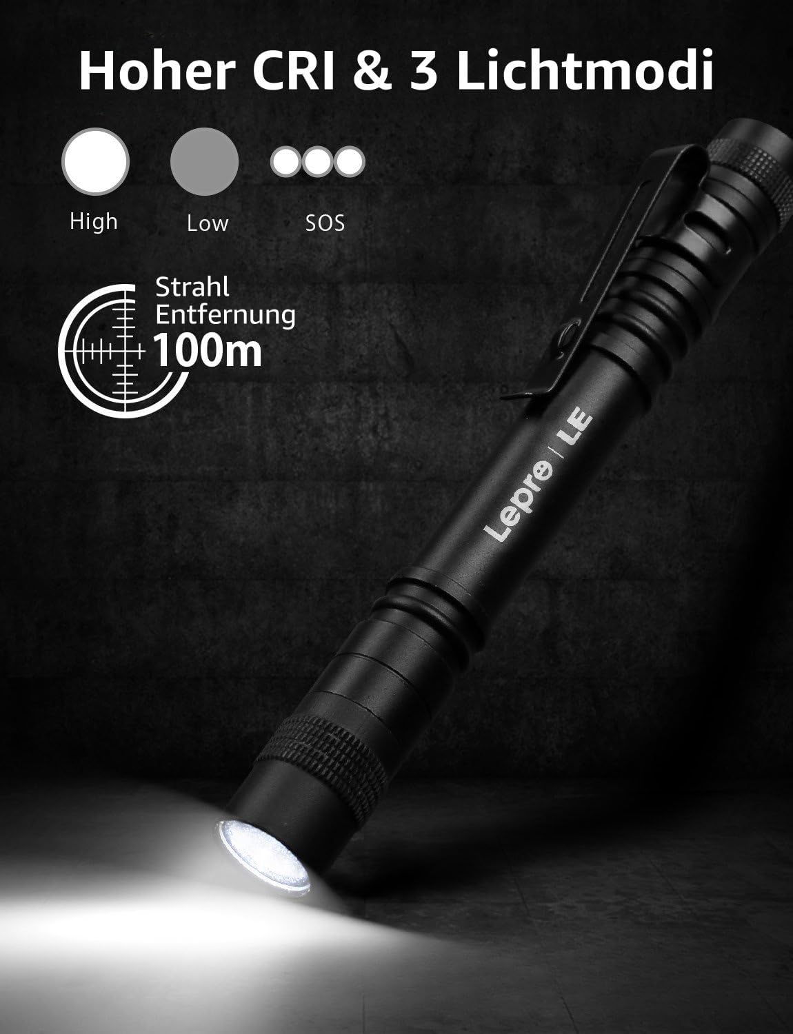 Mini LED Taschenlampe, IPX4 wasserdicht, 3 Modi, 2er Set für Inspektion