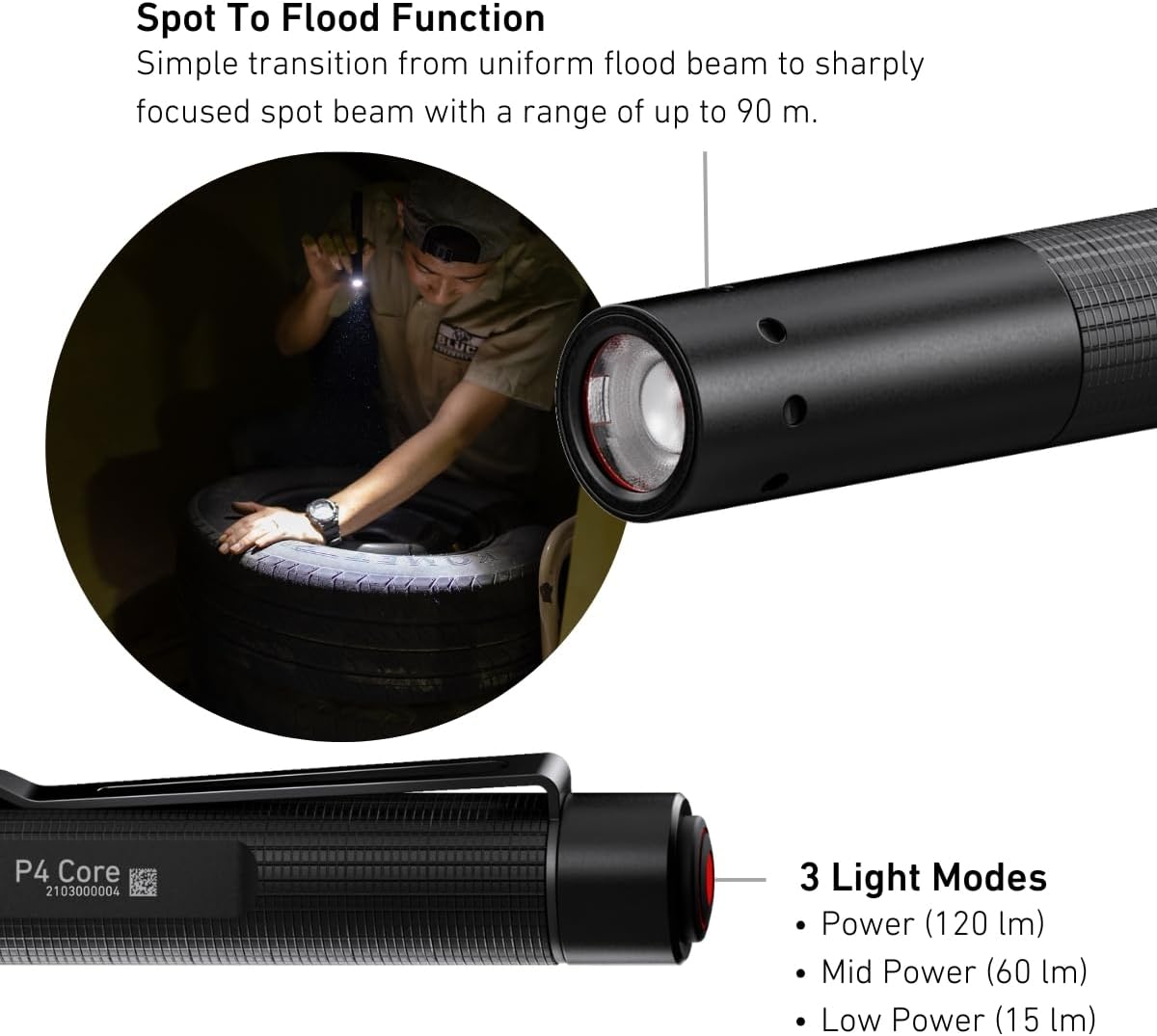 Ledlenser P4 Core Taschenlampe, 90 Lumen, ultrakompakt für Outdoor