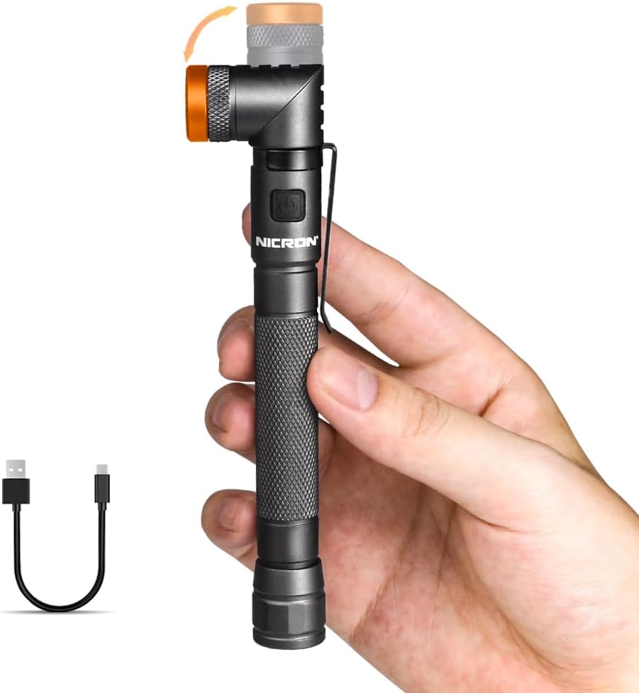 Wiederaufladbare 300 Lumen Stiftlampe mit 90° Drehung und Magnet für Notfälle