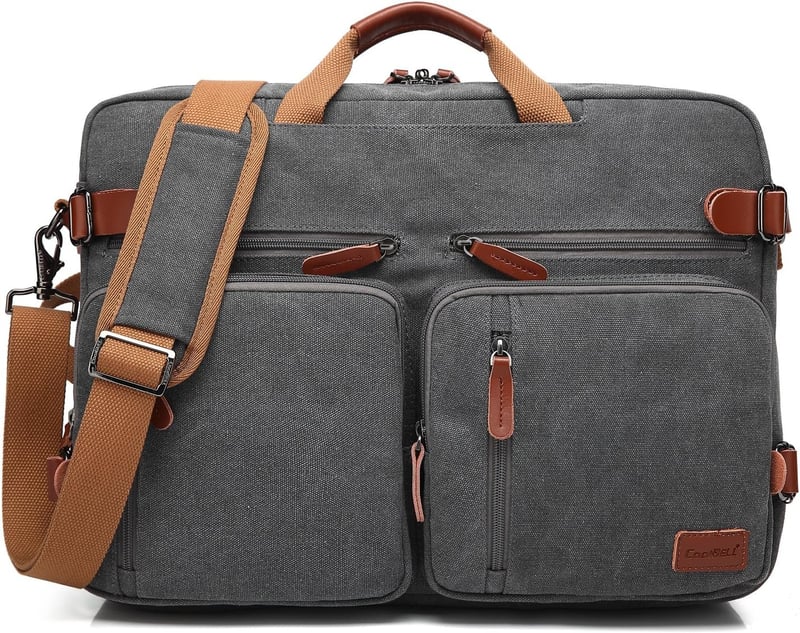 CoolBELL umwandelbarer Rucksack für 17 Zoll Laptops aus Grau Canvas
