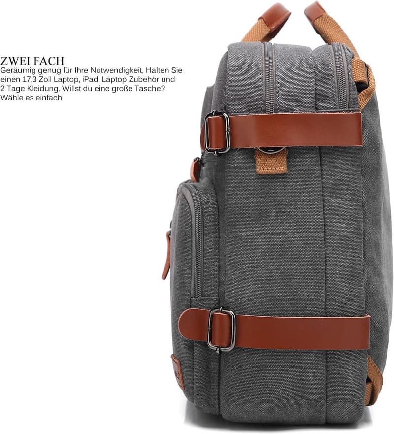 CoolBELL umwandelbarer Rucksack für 17 Zoll Laptops aus Grau Canvas