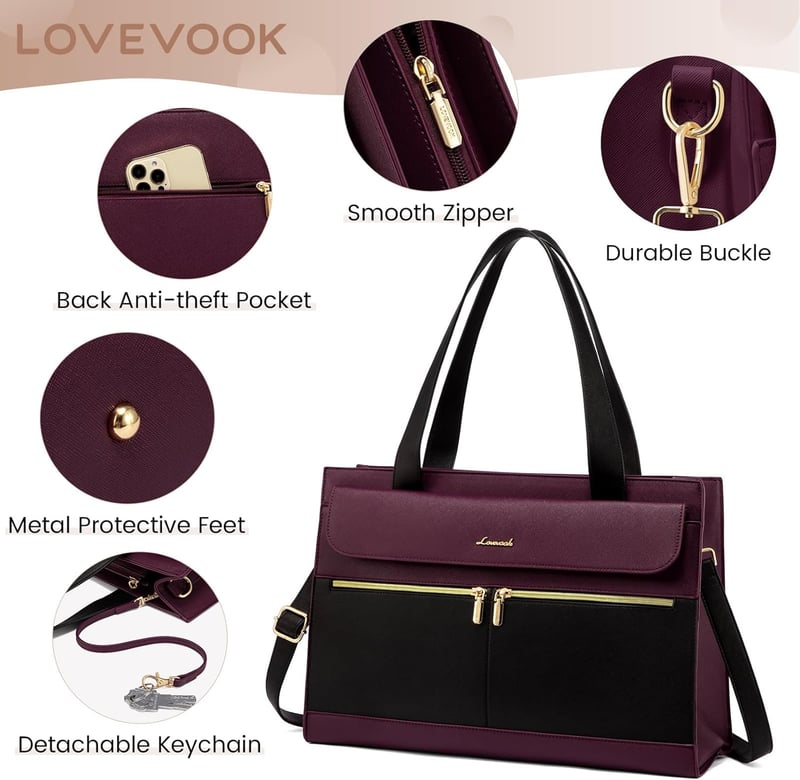 Elegante Laptoptasche für Damen 17,3 Zoll aus PU Leder, Violett