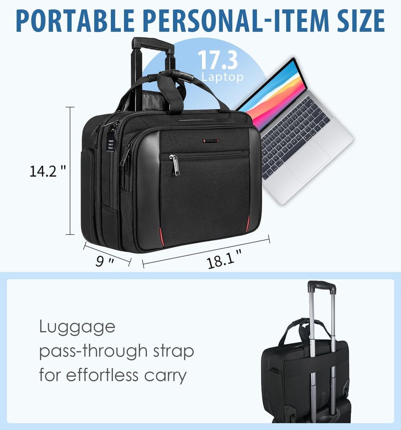 Wasserdichte Laptoptasche mit Rollen für bis zu 17,3 Zoll - Schwarz