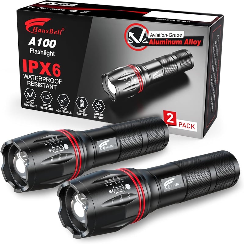 Taktische LED Taschenlampen 2000 Lumen, 5 Modi, wasserfest, 2er Set