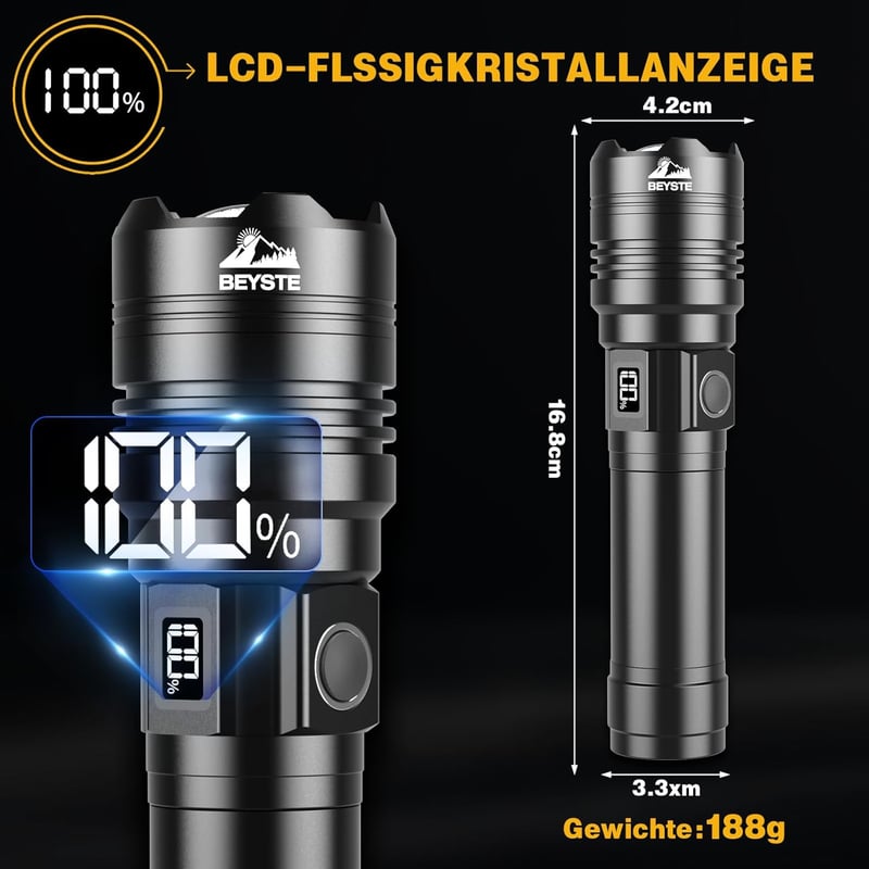 500000 Lumen USB aufladbare, wasserdichte Taschenlampe für Outdoor-Einsätze