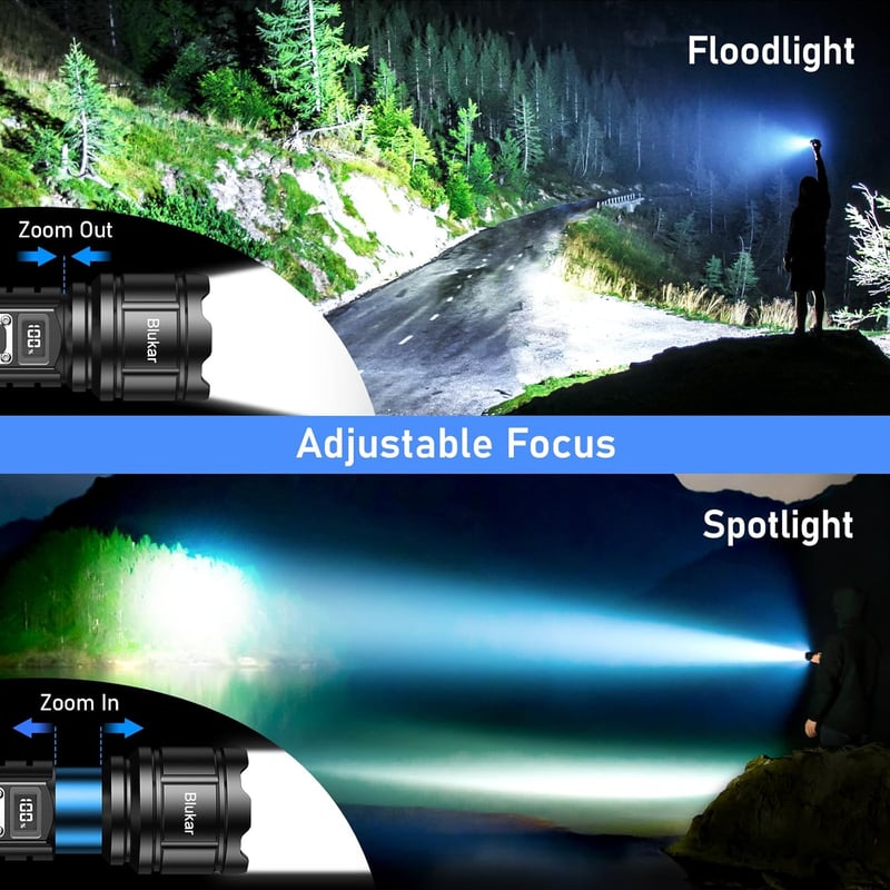 Taktische LED Taschenlampe 500000 Lumen mit Zoom und 5 Lichtmodi