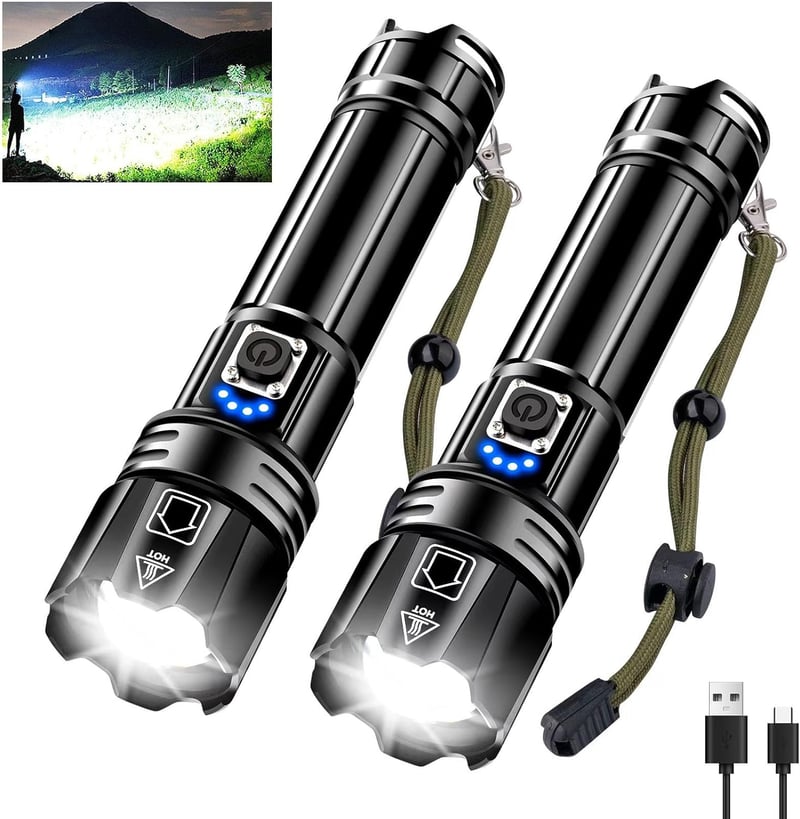 LED Taschenlampe 500000 Lux, aufladbar, IPX7 wasserdicht, 2er Set