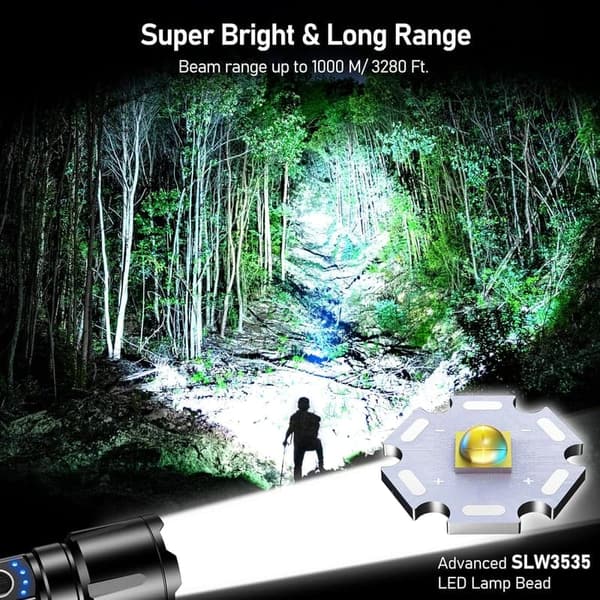 Taktische LED-Taschenlampe 500000 Lumen, aufladbar, IP67 wasserdicht