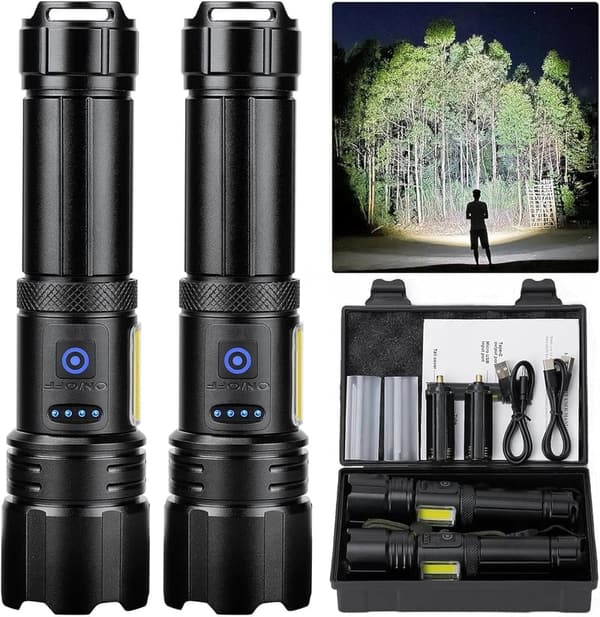 Extrem helle wiederaufladbare LED Taschenlampe 100000 Lumen, 2er Set