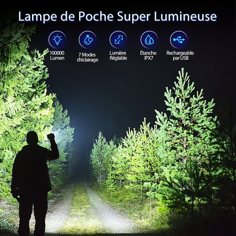 Extrem helle wiederaufladbare LED Taschenlampe 100000 Lumen, 2er Set