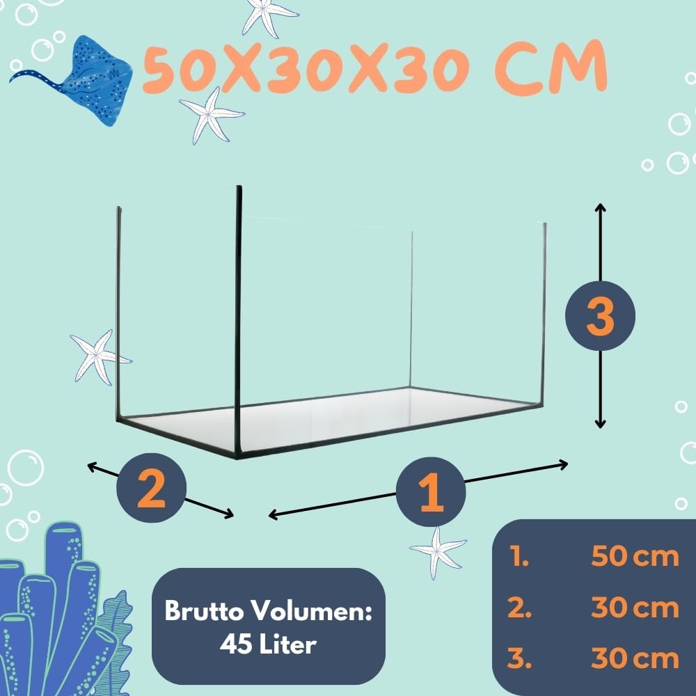 Premium Glas-Aquarium für Süß- und Seewasser 50 x 30 x 30 cm