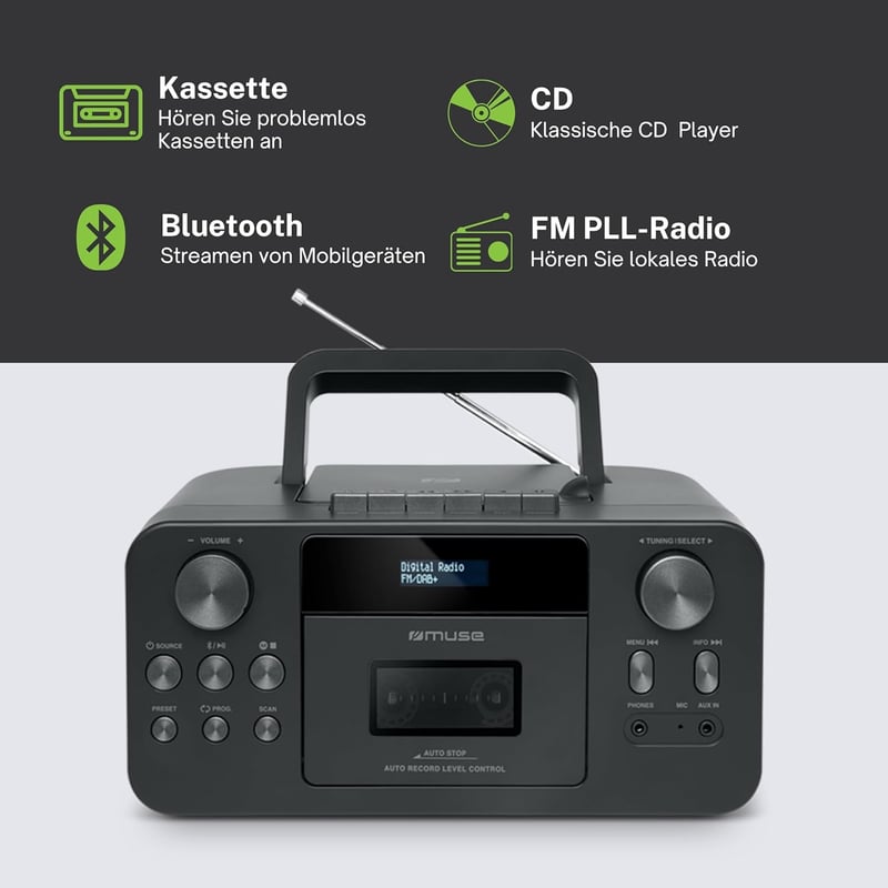 Tragbares DAB+ Radio mit Bluetooth und CD-Player, Schwarz