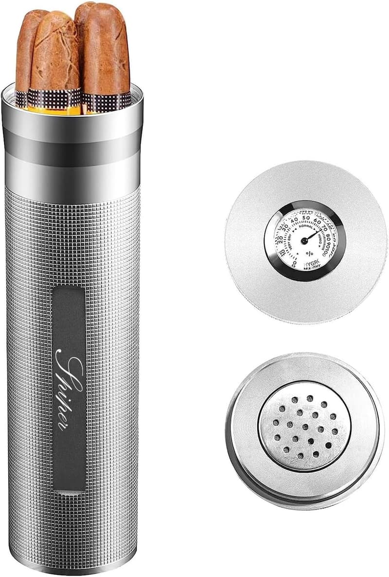 Edelstahl Zigarren Humidor für 3-4 Zigarren – Tragbares Etui mit Hygrometer