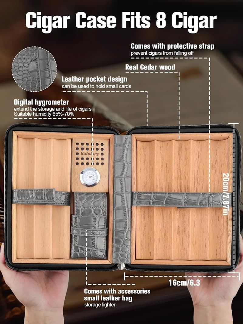 Reise-Humidor aus Leder mit Zedernholz für 8 Zigarren – Perfektes Geschenk für Männer