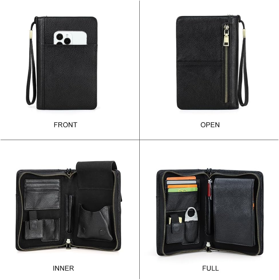 Reise Humidor aus Leder für 5 Zigarren – Multifunktionale Organizer-Tasche schwarz