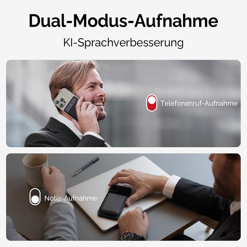 KI-Diktiergerät mit 64 GB, Rauschunterdrückung und One-Touch-Aufnahme