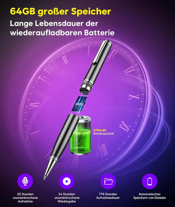 ZIPCIDE Diktiergerät 64GB mit Rauschunterdrückung für Meetings