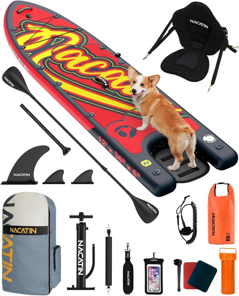 Familien-SUP-Set, 12' Aufblasbares Paddle Board mit Kayak-Umbausatz
