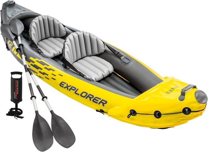 Intex Explorer K2 Kajak Set für 2 Personen mit Aluminium Paddeln und Luftpumpe