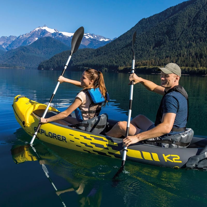 Intex Explorer K2 Kajak Set für 2 Personen mit Aluminium Paddeln und Luftpumpe