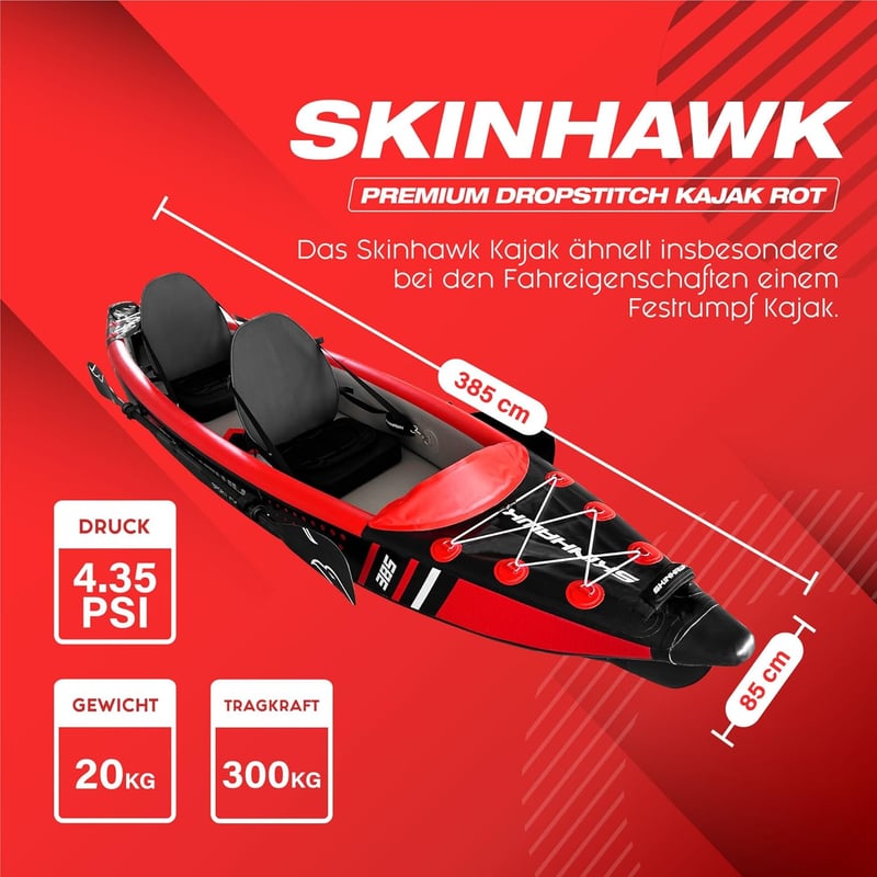 SKINHAWK Premium Aufblasbares Kajak 385 cm in Rot