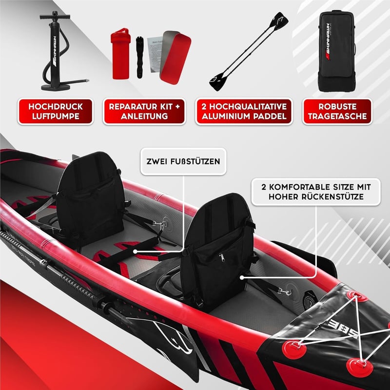 SKINHAWK Premium Aufblasbares Kajak 385 cm in Rot