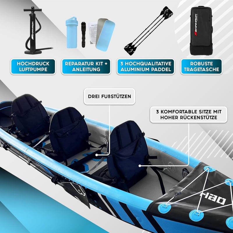 SKINHAWK Premium Aufblasbares Kajak 490 cm in Blau
