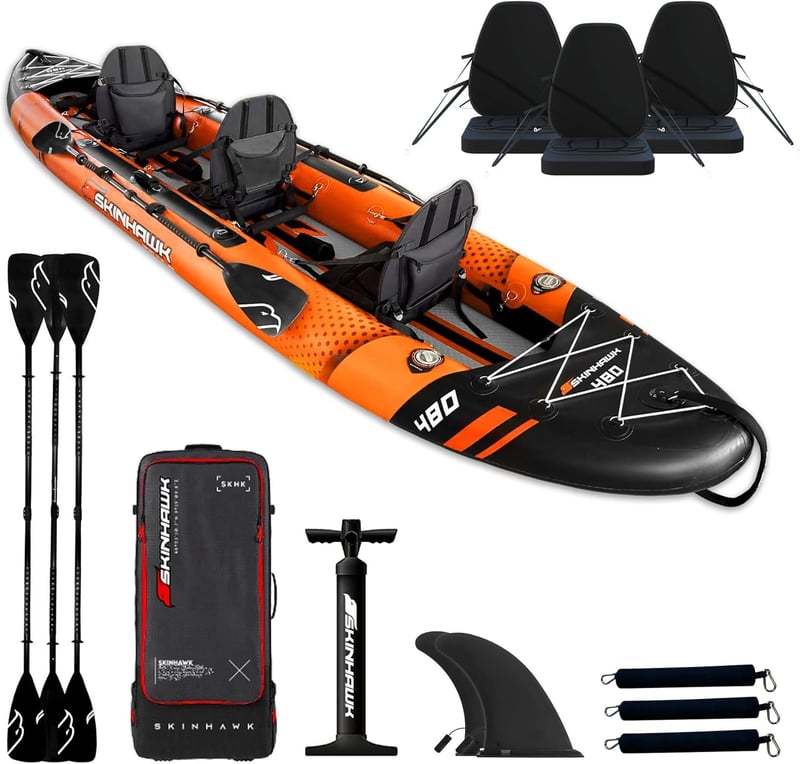 SKINHAWK 480 cm Kajak Set für 3 Personen – Schlauchboot orange