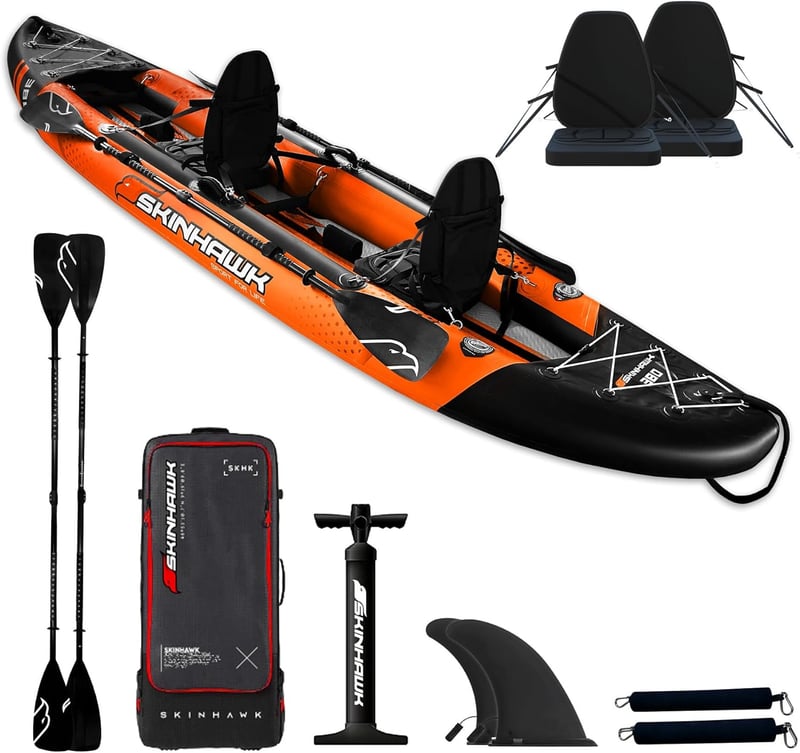 SKINHAWK Orange Kajak Set für 2 Personen – 380 x 96 cm