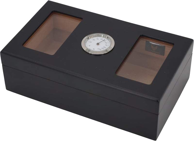 Tragbarer Reisehumidor in Schwarz mit Befeuchter und Hygrometer