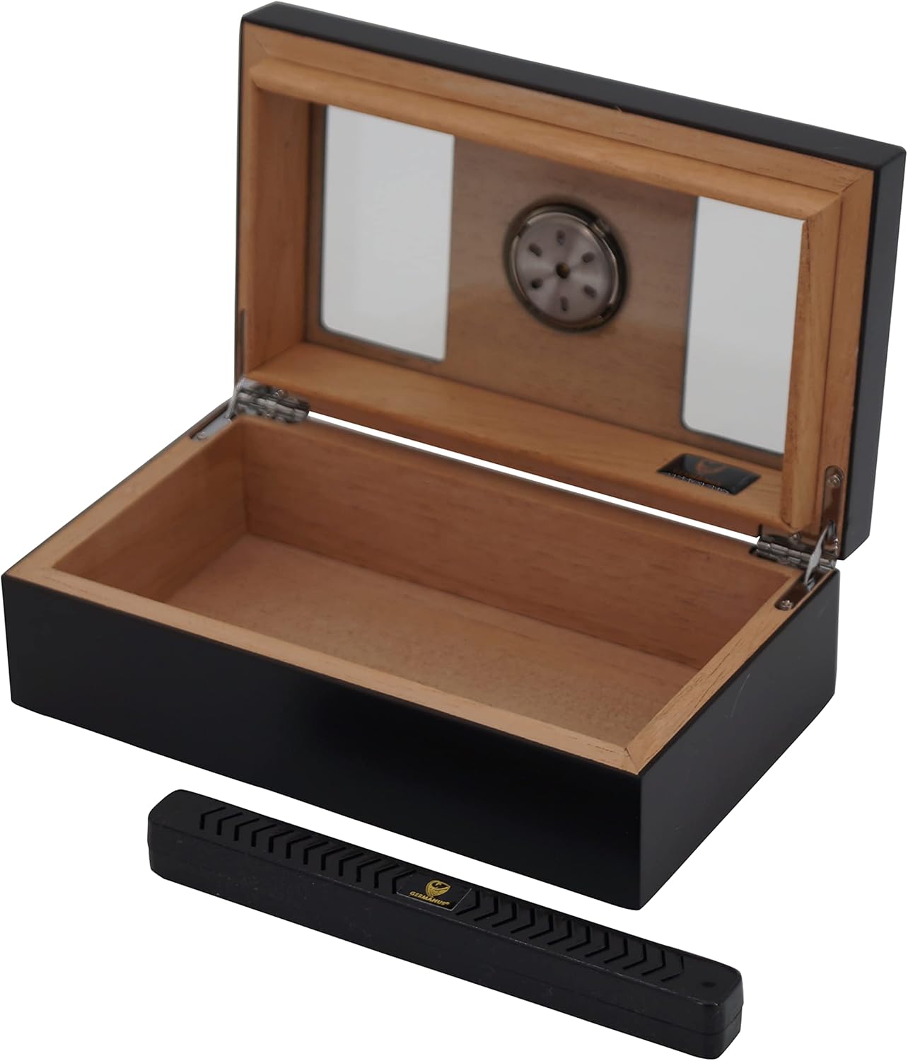 Tragbarer Reisehumidor in Schwarz mit Befeuchter und Hygrometer