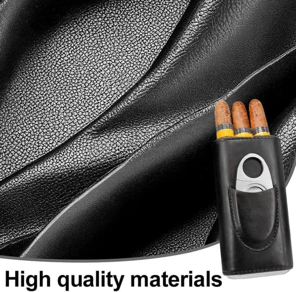 Leder Zigarrenetui für 3 Zigarren mit Edelstahl-Schneider – Schwarz