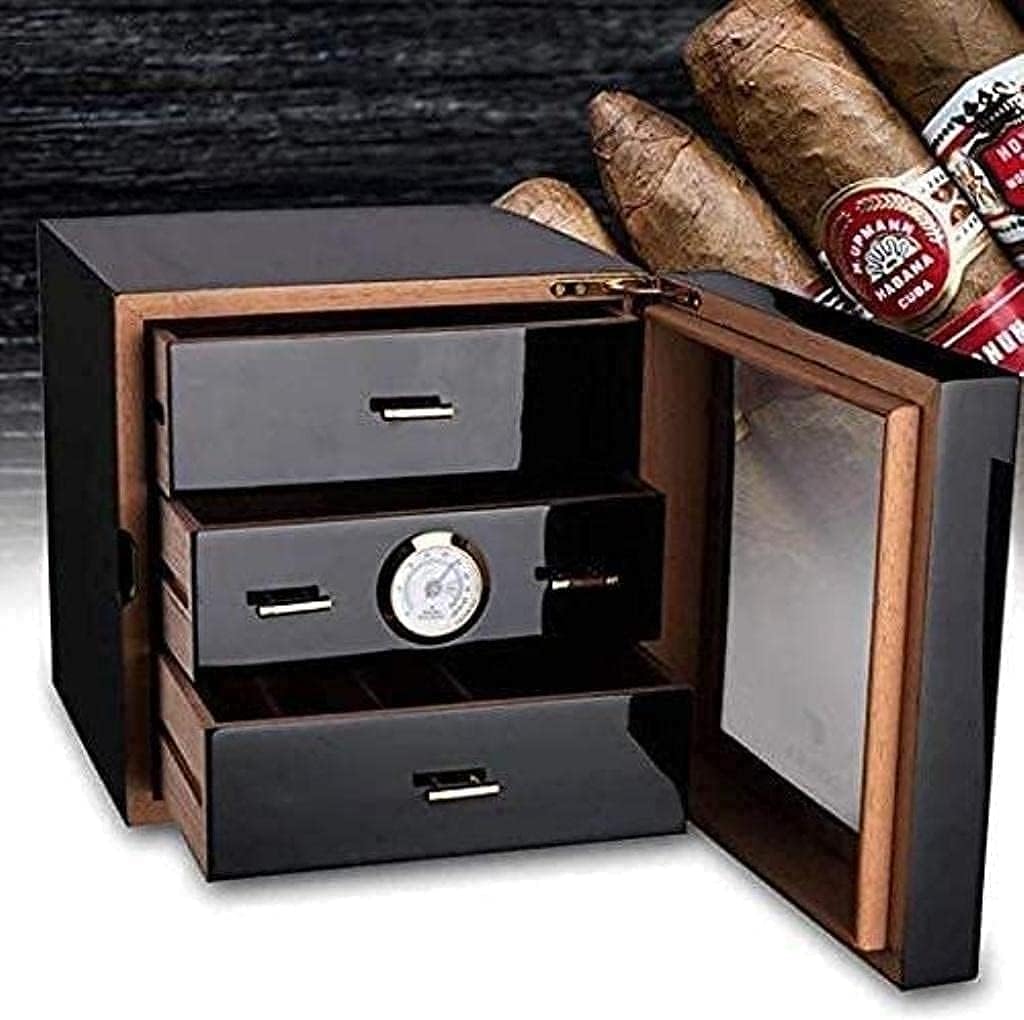 Zigarrenschrank Humidor mit Hygrometer und 3-lagigen Schubladen