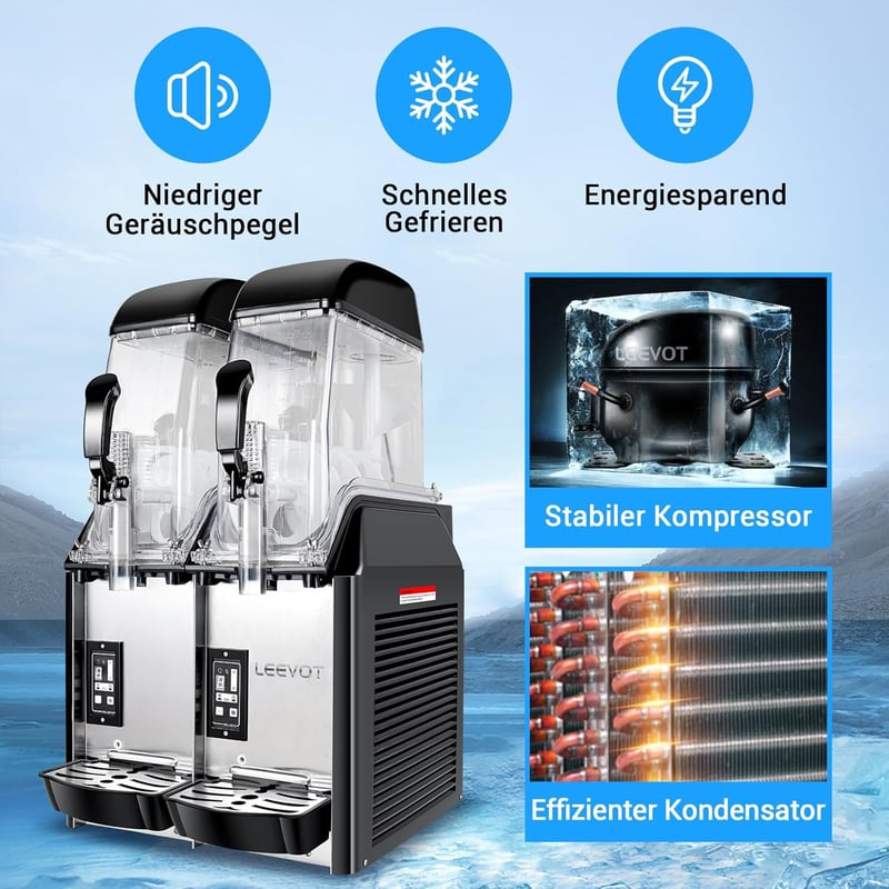 Slush Maschine für Bars - 2 Tanks, 24L, Edelstahl, 890W