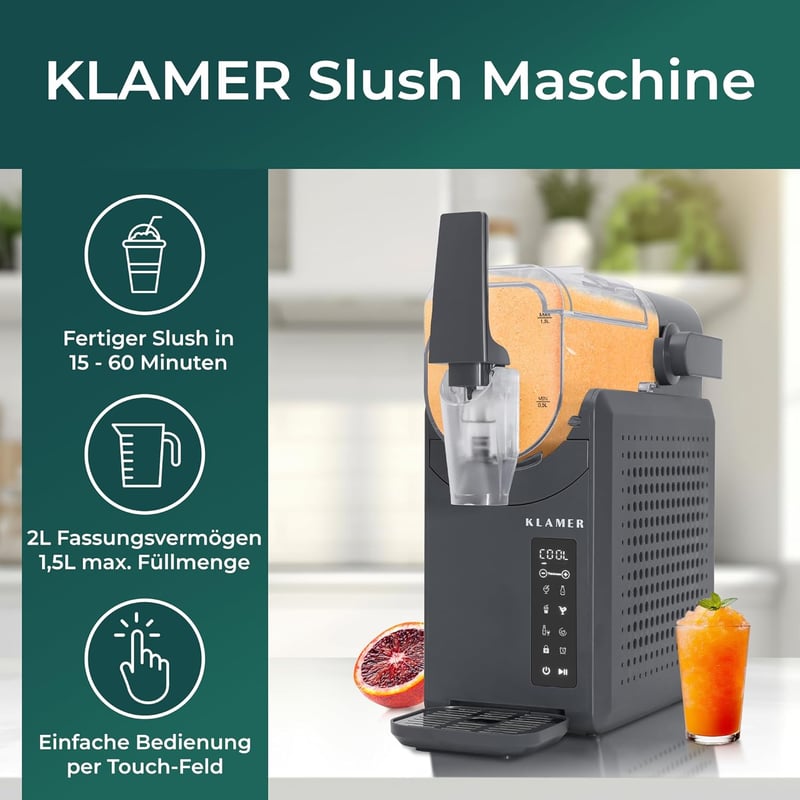 KLAMER Slush Maschine 2L – 5 Programme, Turbo Freeze & automatische Reinigung