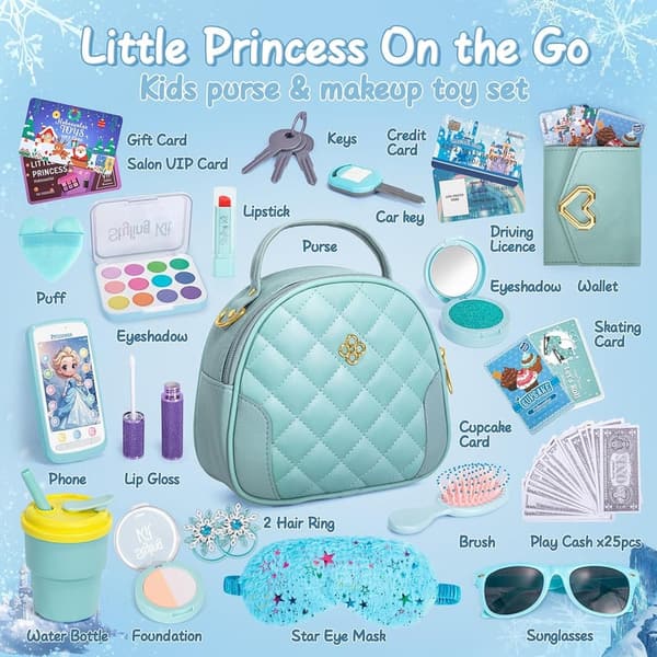 Eiskönigin Handtasche mit Schminke und Zubehör für Mädchen 3-8 Jahre