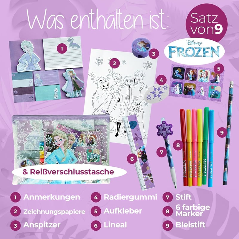 Disney Frozen Federmäppchen für Mädchen - Set mit Bleistiften und Zubehör