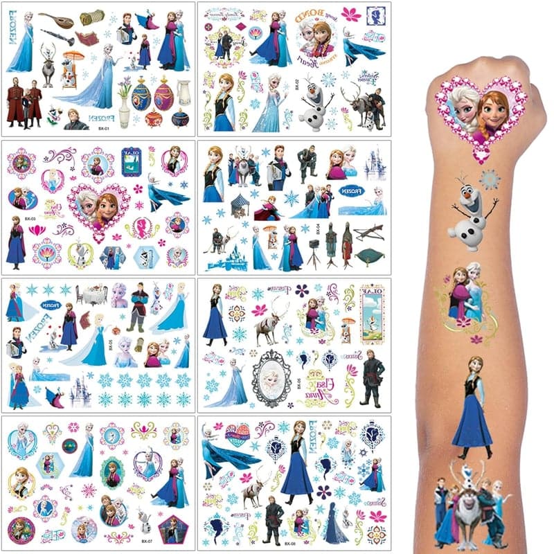 Frozen Temporäre Tattoos für Kinder – 8 Blätter wasserdicht für Geburtstagsgeschenke