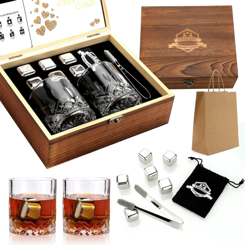Whisky-Geschenkset mit Edelstahl-Würfeln für Männer - Geburtstagsgeschenk