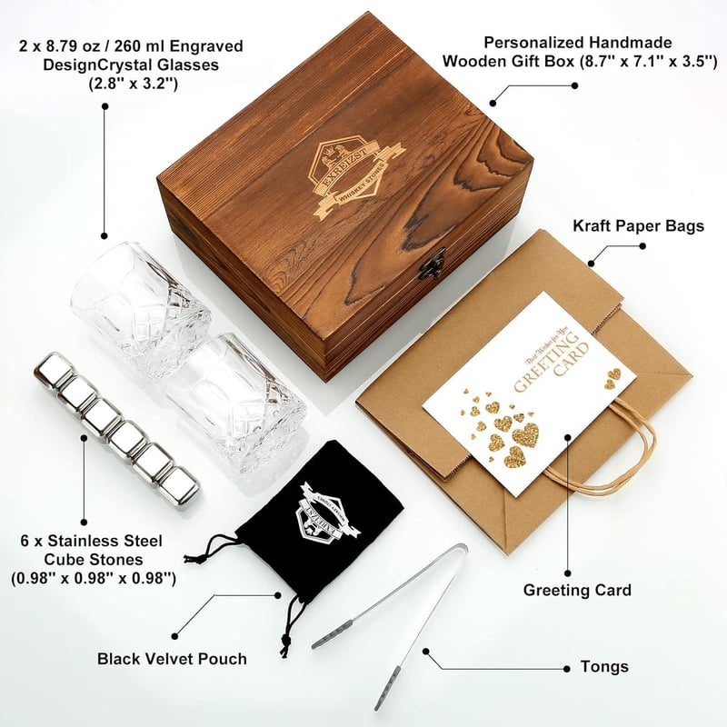 Whisky-Geschenkset mit Edelstahl-Würfeln für Männer - Geburtstagsgeschenk