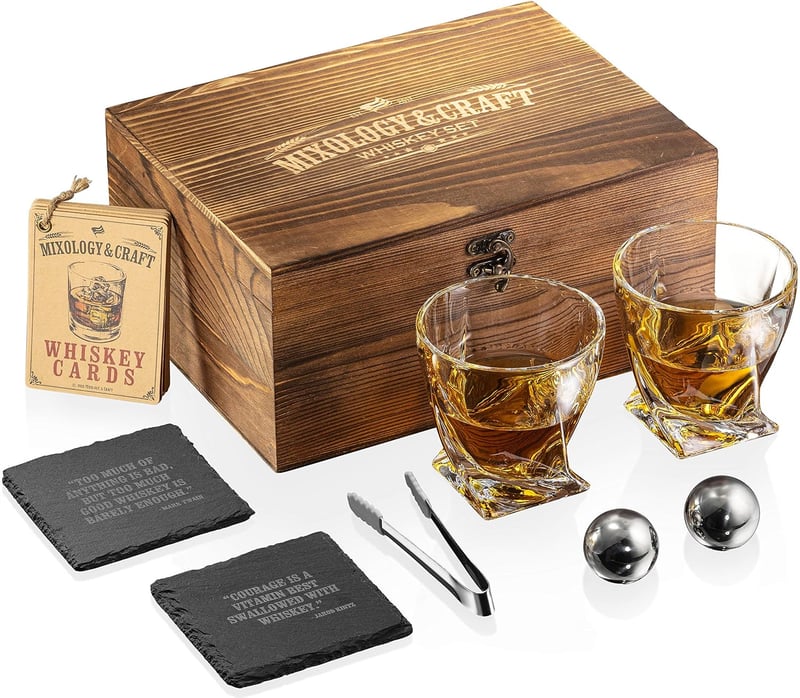 Whiskeyglas-Set mit Edelstahlkugeln in Holzkiste – Elegantes Geschenk für Männer