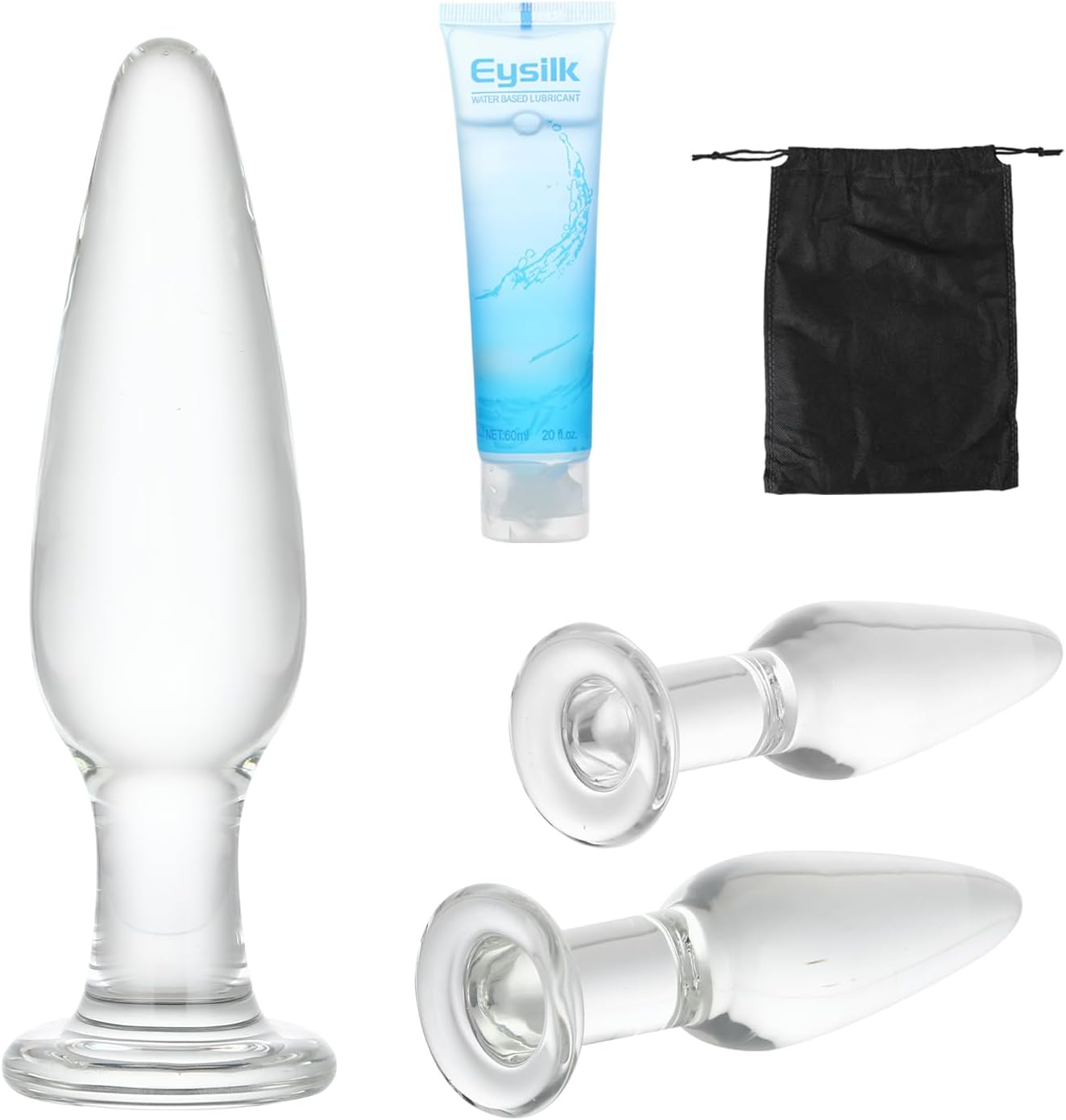 Glas Analplug Set mit Gleitmittel – 3 Teile für Paare, Anfänger