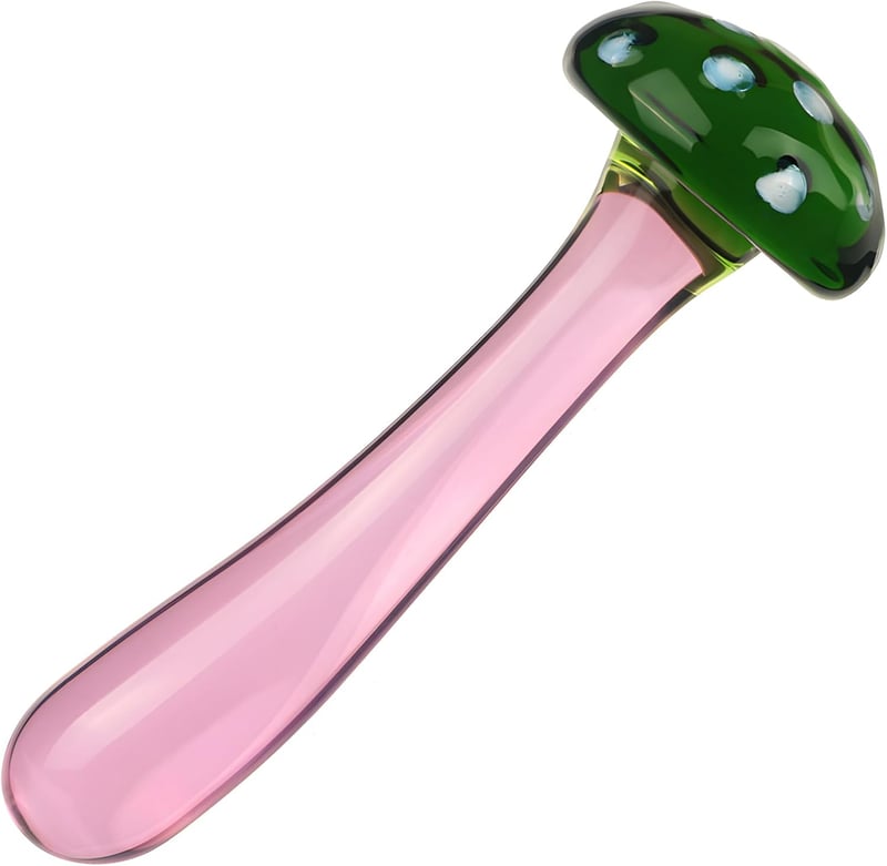 Pilzförmiger Analplug aus Kristallglas für Paare – grün + rosa