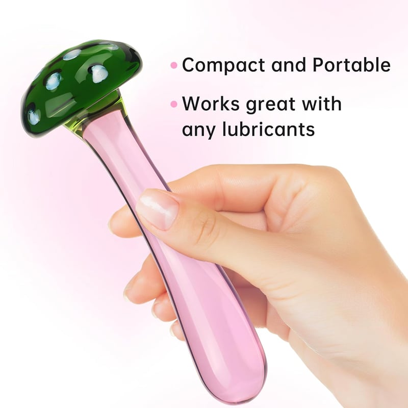 Pilzförmiger Analplug aus Kristallglas für Paare – grün + rosa