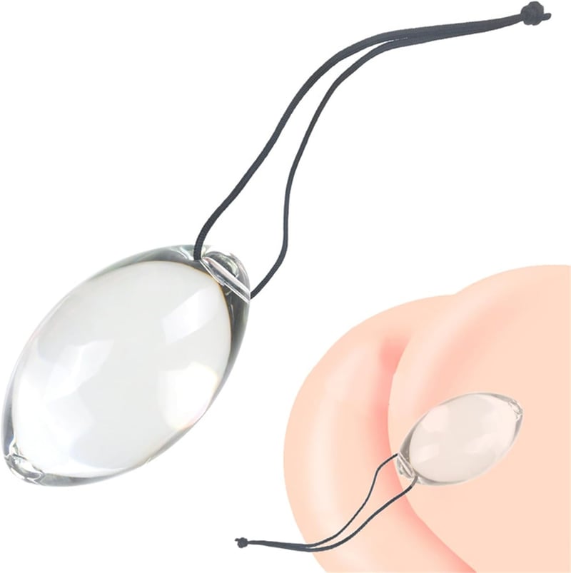 Eiförmiger Glas Analplug mit Seil – Prostata Massager (Ø 5cm)