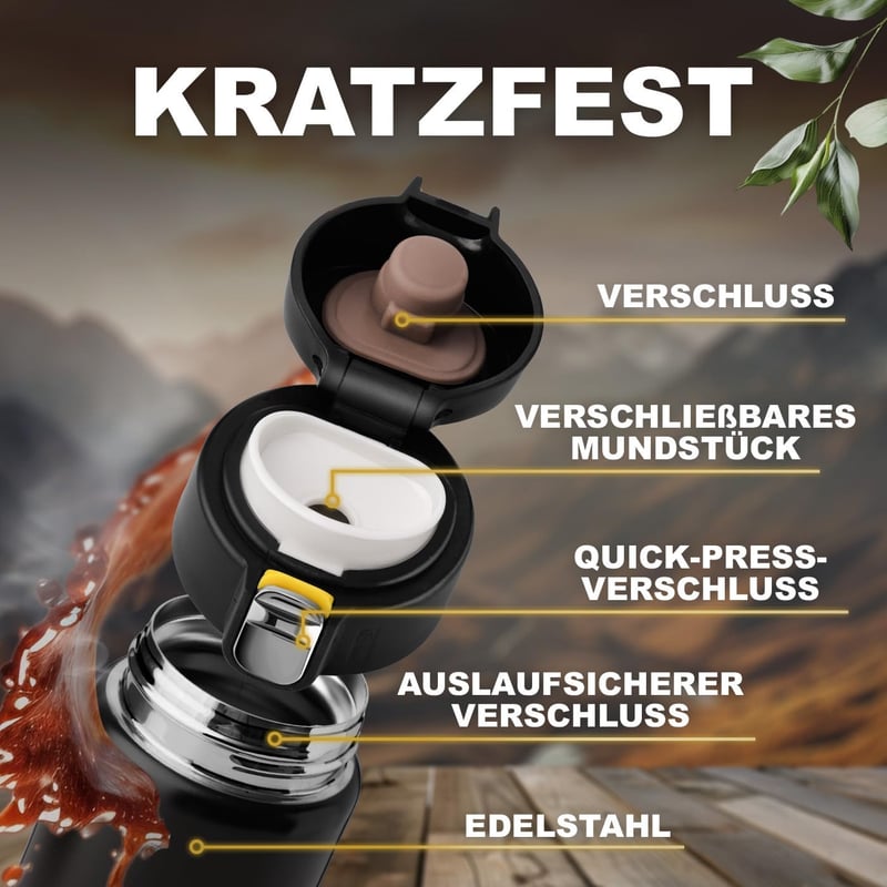 Personalisierte Edelstahl-Trinkflasche 400 ml für Männer - schwarz